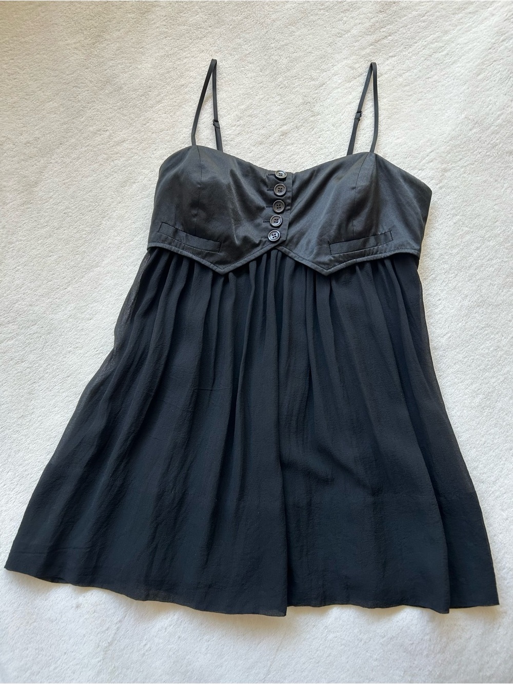 BCBG MaxAzria Silk Black Babydoll Tuxedo Cami